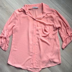 Coral Pink Button Down - L